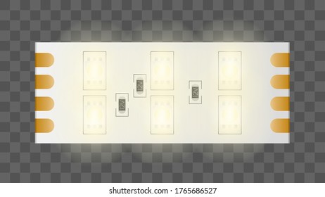 Burning LED strip. Turned off LED strip close up. Realistic vector.