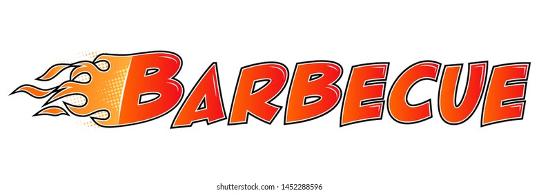 Burning lettering Barbecue. Flame letters flat style isolated on white background. Vector illustration.