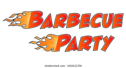 Burning lettering Barbecue Party. Flame letters flat style isolated on the white background. Vector illustration.