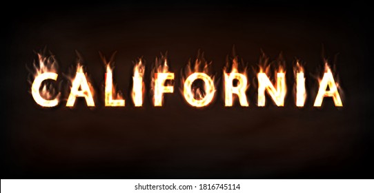 burning letters california.california on fire.support of the California after a wildfires.