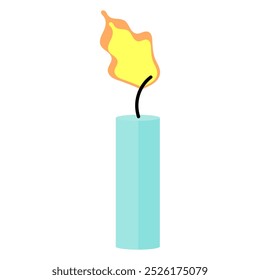 burning light blue candle. tiny candle. vector illustration. flat style