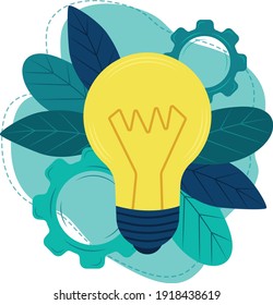 Burning light bulb. Business concept of brainstorming, searching for ideas in the form of an included light bulb. Vector illustration in flat style.