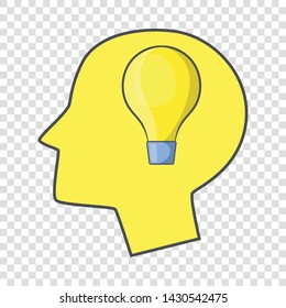 Burning light bulb in human head icon. Cartoon illustration of burning light bulb in human head vector icon for web