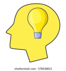 Burning light bulb in human head icon. Cartoon illustration of burning light bulb in human head vector icon for web