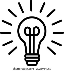 Icono de la bombilla en llamas, idea. Silueta lineal de contorno negro. Vista lateral. Ilustración gráfica plana vectorial simple. Objeto aislado sobre un fondo blanco.