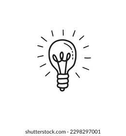 Burning light bulb icon, idea. Black contour linear silhouette. Side view. Vector simple flat graphic illustration. Isolated object on a white background.