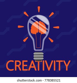 A burning light bulb with an image inside the brains. Concept of the idea. Vector illustration.