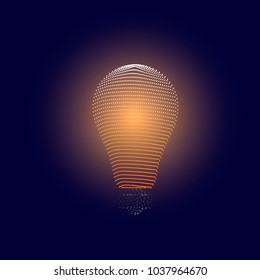 A burning light bulb of lines and dots, a network connection point on a blue background.