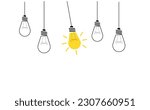 burning light bulb and other light bulbs.bright idea,instinct concept.