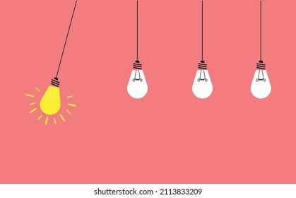 burning light bulb and others.Good idea.Flat style,drawn creative light bulb concept.