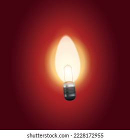 burning light bulb with spiral on red background