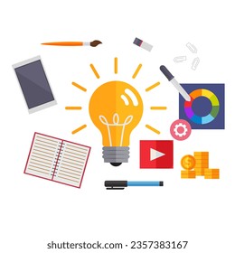 Burning light bulb as symbol of new idea, business solution or innovation to solve problem, enable knowledge or creativity, toggle lightbulb idea invention. Successful achievements and introductions