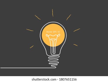 Burning light bulb.Business concept.Continuous line drawing.Vector illustration.