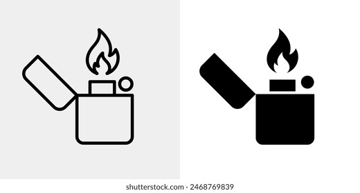 Burning lighter icon. Flaming lighter vector illustration isolated. Classic design pictogram.