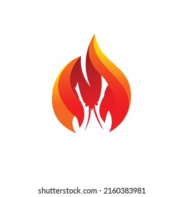 Burning lobster with fire concept