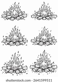 Burning Logs Campfire Warmth Wood Fire Line Art.eps