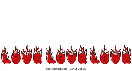 Burning love Frame isolated white. Vector illustration of empty Frame from Bubble love word. Hot Valentine's Day banner border Frame template design. EPS 10