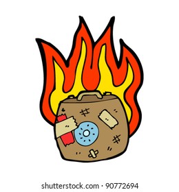 burning luggage cartoon