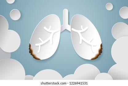 Burning lung look like they got cancer surrounded by smoke. Vector designed in paper art style.