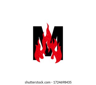 Burning M Letter Icon, Hot Fire Fame M Logo Design