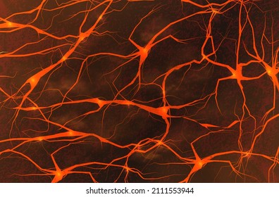 Burning Magma Or Lava From A Volcano. Abstract Background Magma. Vector Illustration On Flat Design With Glow And Smoke Effect. Stylized Texture Of Molten Lava. Vector Background