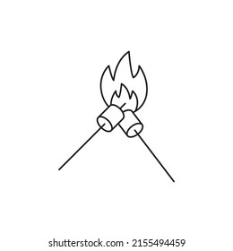 Icono de estilo de línea de icono del malvavisco en llamas, estilo aislado en fondo blanco