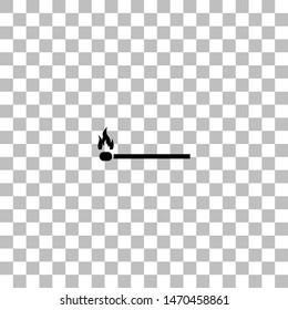 Burning match. Black flat icon on a transparent background. Pictogram for your project