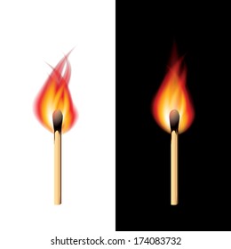 Burning match black and white background vector