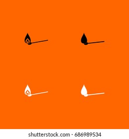 Burning match black and white set icon .
