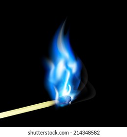 Burning match with blue flame