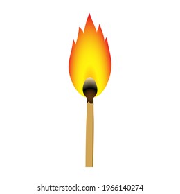 Burning match. Bright flame. Isolated gradient vector illustration.