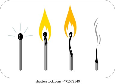 Burning match, candle, icon