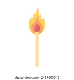 burning match in cartoon style on a white background. Beautiful cute illustration of a burning match