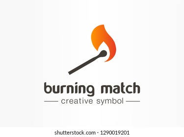 Burning match creative fire symbol concept. Danger power flame torch abstract business logo. Damage energy in flammable matchstick shape flash icon. Corporate identity logotype, company graphic design