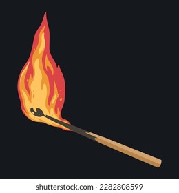 Burning match detailed emblem colorful for kindling fire in gas equipment or campfire for packing decorations with matchstick vector illustration