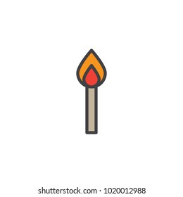 Burning match filled outline icon, line vector sign, linear colorful pictogram isolated on white. Match flame symbol, logo illustration. Pixel perfect vector graphics
