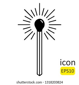 Burning match with fire. Match icon, flash of ideas, decisions.