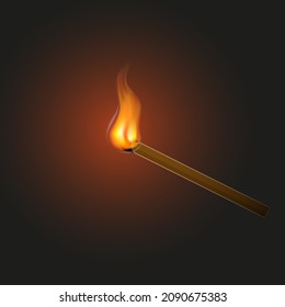 Burning match with fire. Realistic 3d. Abstract realistic vector illustration.