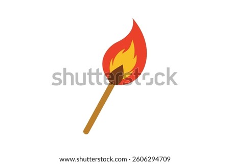 Burning Match with Flame Isolated on White 