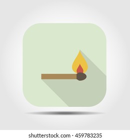 burning match flat icon with long shadow, vector illustration