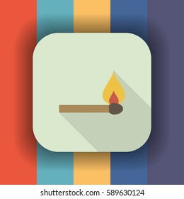 burning match flat icon with long shadow, vector illustration