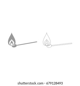 Burning match grey set icon .