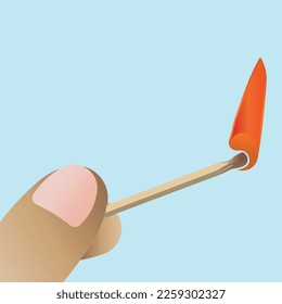 Burning match in hand. Fire hazard. Vector illustration.
