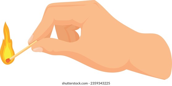 Burning Match in der menschlichen Hand. Feuerfeuerwehrsymbol einzeln auf weißem Hintergrund