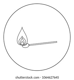 Burning match  icon black color in circle or round vector illustration