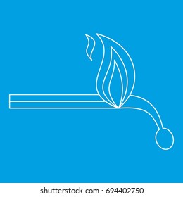 Burning match icon blue outline style isolated vector illustration. Thin line sign