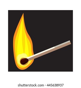 Burning match icon in cartoon style on a white background