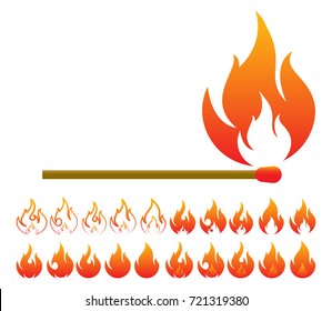 Burning match icon in cartoon style isolated on white background. Ignition symbol