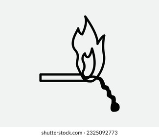 Burning Match Icon Fire Flame Hot Wooden Stick Burn Light Ignite Blaze Danger Black White Graphic Clipart Artwork Outline Line Symbol Sign Vector EPS