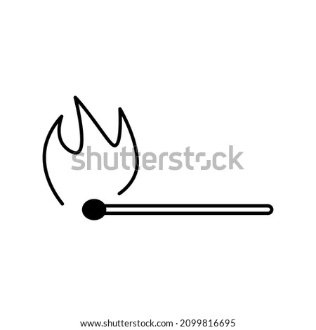 Burning match icon. Fire sign. Silhouette element. Linear graphic. Isolated object. Vector illustration. Stock image. 